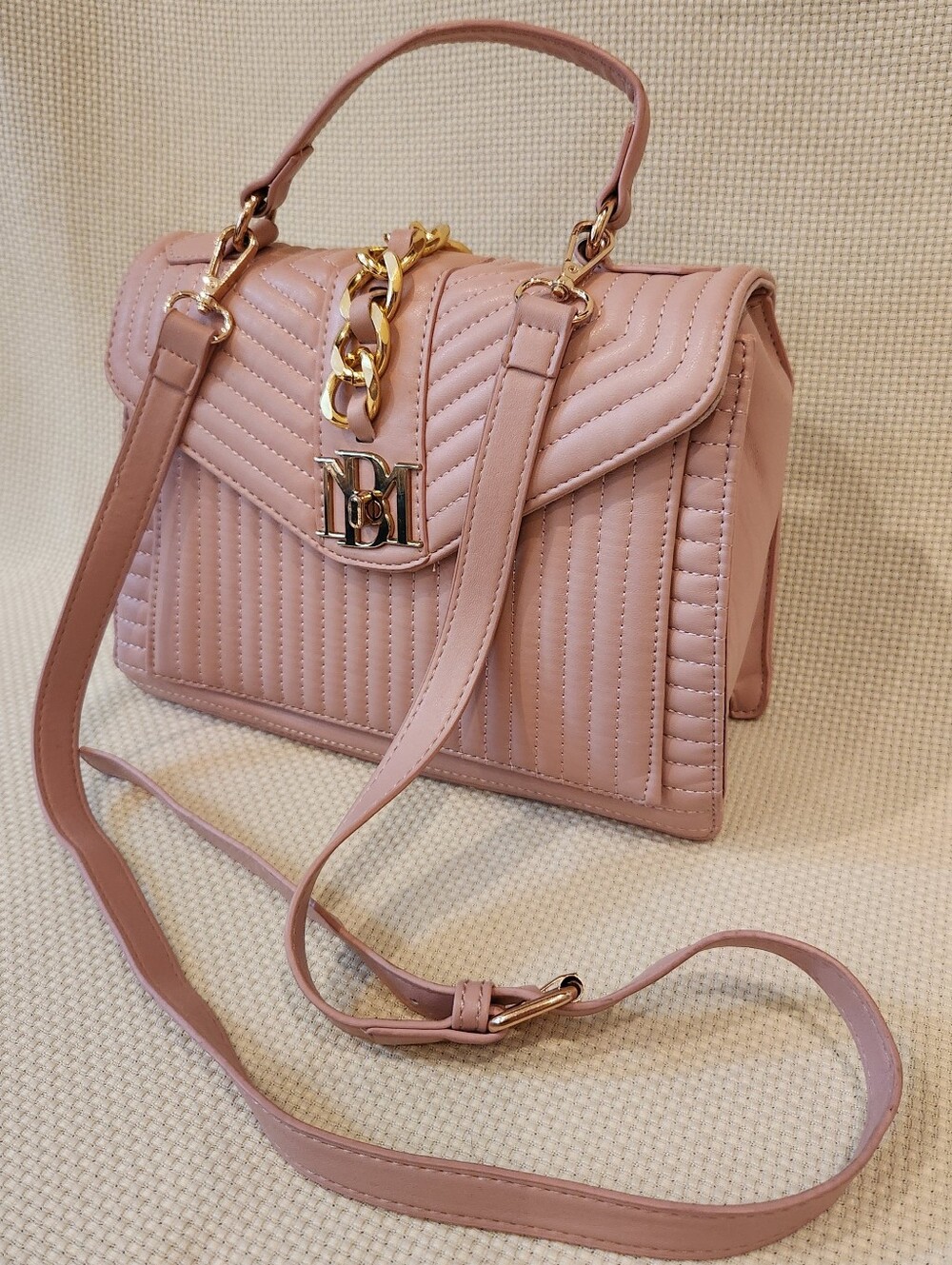 Badgley Mischka Blush Pink Quilted Crossbody Bag Flap Top Handle BM Logo - Picture 3 of 16